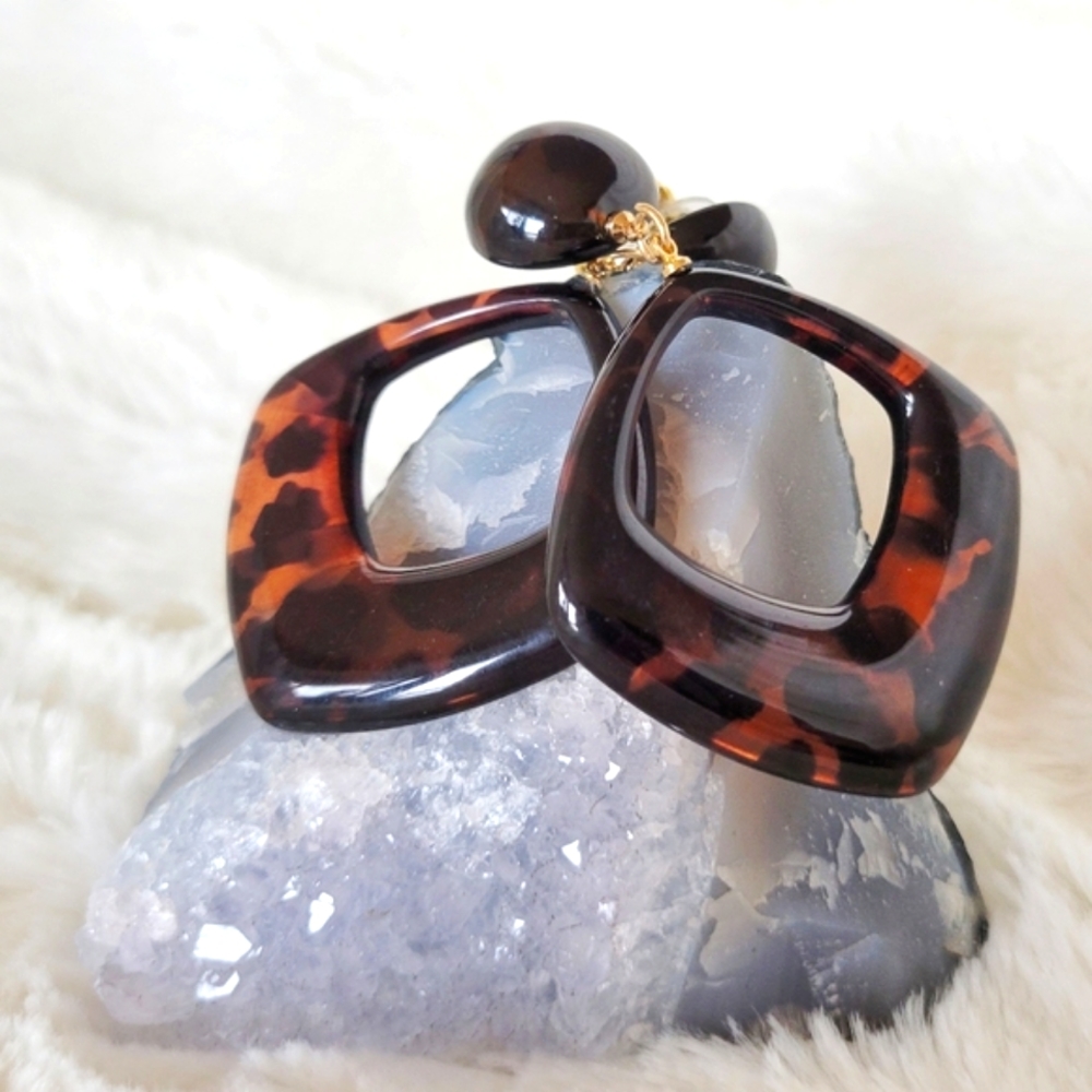 2 for $22🌺Tortoise Print Transparent Square Drop Hoop Earrings